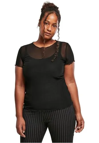 Urban Classics Damen Ladies Mesh Tee T-Shirt, Schwarz, Größe S - Stylisches Damen T-Shirt aus transparentem Mesh, ideal für lässige Looks. Mit zarten Rollsäumen und Rundhalsausschnitt für einen femininen Touch.