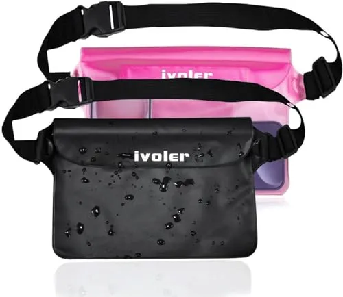 ivoler [2 Stück] wasserdichte Tasche Beutel Bauchtasche Handyhülle Schutzhülle Strand-Tasche für Geld, Kamera und Smartphones Ideal für Wassersport, Strand, Schwimmen, Bootfahren (Schwarz+Rosa)