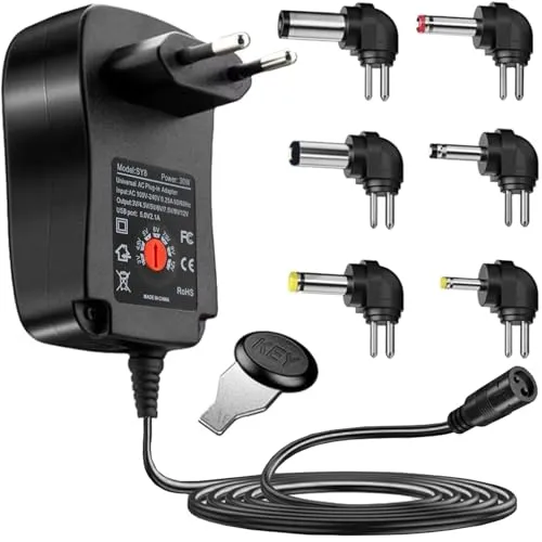 Netzteiladapter AC DC Universal/Verstellbar 6 D Steckern für 3V bis 12V Haushaltselektronik Lautsprecher Kamera Tablet USB-Anschluss 24262