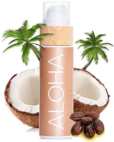 COCOSOLIS ALOHA Suntan & Body Oil 110 ml - Intensives Bräunungsöl - Selbstbräuner, fördert eine schnelle, intensive Bräune und spendet gleichzeitig Feuchtigkeit. 100% natürliche Öle für geschmeidige Haut mit exotischem Kokosduft.