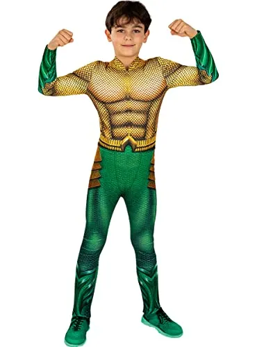Funidelia | Aquaman Kostüm für Jungen Superhelden, DC Comics, Justice League - Kostüm für Kinder & Verkleidung für Partys, Karneval & Halloween - Größe 10-12 Jahre - Gold