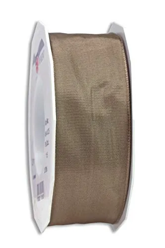 PRÄSENT Lyon Band mit Drahtkante Taupe, 25 m Dekoband zum Verzieren & Basteln, 40 mm Breite, leicht biegsames Schleifenband, für Festliche Dekos zu besonderen Anlässen