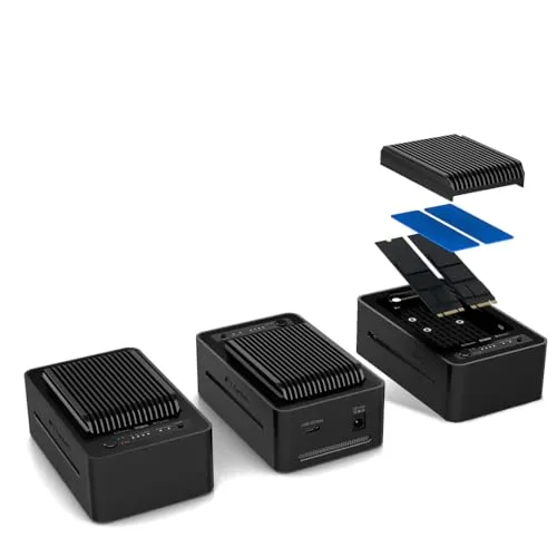 FANTEC 2fach USB3.2 Gen2x2 2x 20GBit/s NVMe Clonestation SSD-Dockingstation für 2x NVMe PCIe SSDs, interner Lüfter, USB Transferraten bis 20GBit/s, Clonefunktion, großer Kühlkörper, Aluminium, schwarz