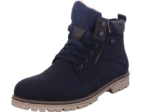 Rieker Herren F3610 Schnürstiefel, Blau, 40 EU - Wanderschuhe aus echtem Leder mit wasserabweisender Tex-Membran und weicher Decksohle für optimalen Komfort beim Wandern.