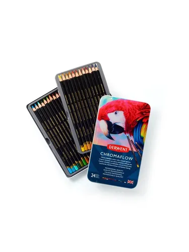 Derwent Chromaflow 24 Tin - Bunte Farbstifte im praktischen Etui - Schreibutensilien, 24 lebendige Farben für kreative Projekte und einfaches Mischen für beeindruckende Ergebnisse.