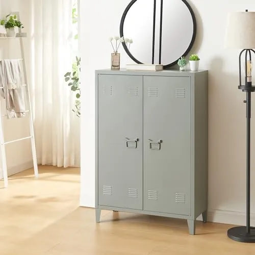 [en.casa] Metallschrank Oripää - Vielseitiger Wohnzimmerschrank mit höhenverstellbaren Ablagen - Hochschrank fürs Wohnzimmer mit 2 höhenverstellbaren Ablagen, ideal für flexible Stauraumlösungen und effiziente Luftzirkulation zum Schutz sensibler Dokumente.