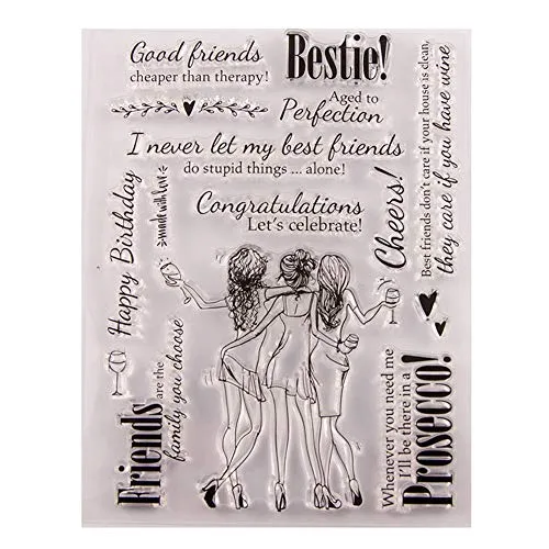 arriettycraft Bestie Cheers Friends Party-Stempel, Gummi, transparent, für Scrapbook/Foto, dekorative Kartenherstellung, transparenter Stempel