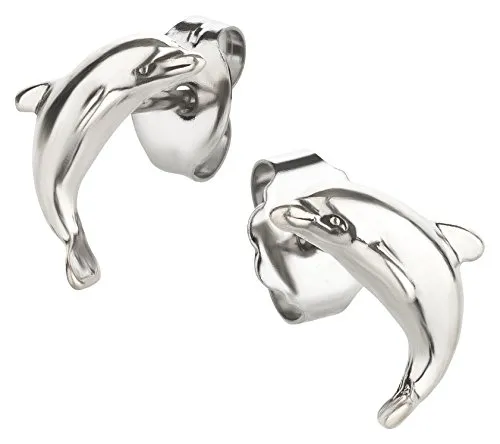 Ohrstecker Ohrringe Delfin Silber 925 Sterling als Ohrschmuck mit kleiner Schmuckbox - 7K - Schmuck Geschenke für Damen, Mädchen, Jungen, Kinder und Herren