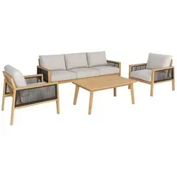 greemotion Gartenmöbel Set 4-teilig Monaco - Wetterfestes Aluminium-Holzoptik Set in Grau/Braun - Das greemotion Gartenmöbel Set Monaco bietet stilvolle Entspannung im Freien. Mit robustem Aluminiumrahmen, wetterfesten Kissen und modernem Design ist es perfekt für Garten, Terrasse oder Balkon. Ideal für gesellige Stunden!