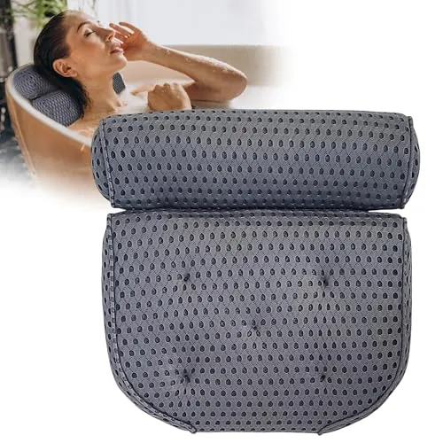 LEODERA Badewannenkissen Grau - Badekissen für Badewanne - ergonomisches Nackenkissen für die Badewanne - Badekissen mit 7 extra starken Saugnäpfen - Badewannen Zubehör