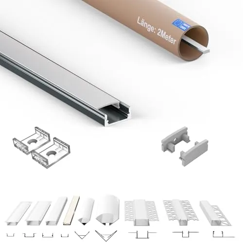 Tivendis LED Aluminium Profil 2m Set - 6-teilig Milchig für Streifen bis 12 mm | Indirekte Beleuchtung | Aluprofil für Leiste in Küche und Decke