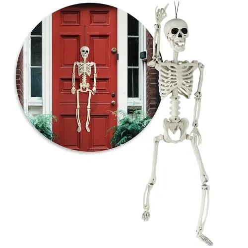 com-four® 90cm Deko Skelett für Halloween - XXL-Skelett aus Kunststoff zum Aufhängen und Aufstellen - Skelett mit beweglichen Gelenken - hoher Grusel-Faktor für Halloween (XXL - 1 Skelett - 90cm)