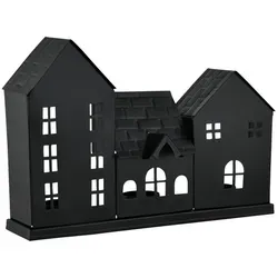 Häuserzeile Teelichthalter Calibri schwarz B 29cm - Scandi Chic Deko