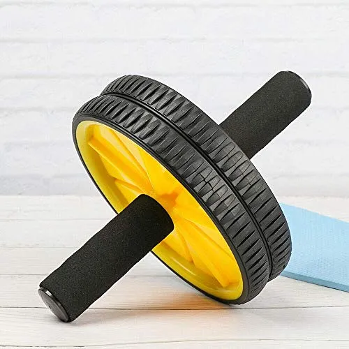 FFitness Two-Wheeled Power Wheel with Mat, Räder mit Griffen, Unisex Erwachsene, Gelb, Einheitsgröße