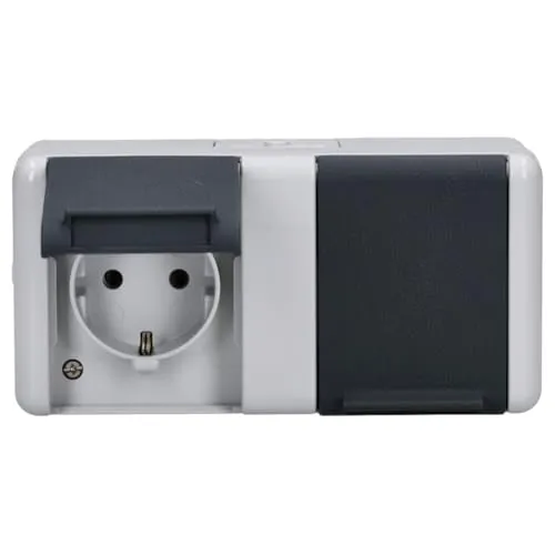Jung 8220-1W SCHUKO® Zweifach-Steckdose waagerecht - Steckdosen & Zubehör – Feuchtraumgeeignet mit Schutzart IP44, ideal für Keller und Garagen, bruchsicheres Material für maximale Sicherheit und einfache Installation.