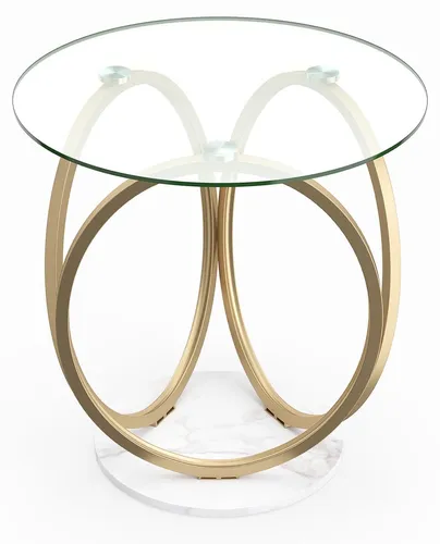 Runder Couchtisch aus Glas mit goldfarbenem Metallgestell