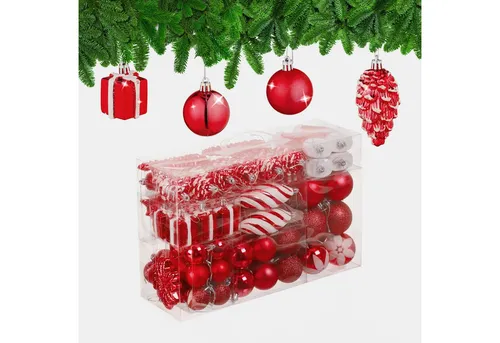 relaxdays Weihnachtsbaumkugel Set 72er, rot in rot von Relaxdays