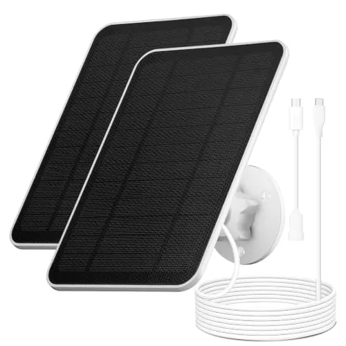 Solarpanel für Überwachungskamera,4W Solarmodul für Sicherheitskamera | für Kamera Outdoor,Türklingel und Außenbeleuchtung mit USB,USB-C Anschluss,IP65 3m Kabel,360° Einstellbare Halterung(2 Pack)