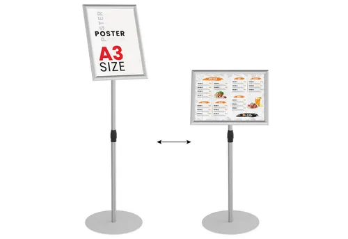 ALLboards Doppelseitige Werbetafel Kundenstopper A3 - Praktische doppelseitige Werbetafel in Silber für effektive Werbung im Innen- und Außenbereich. Ideal für Restaurants und Geschäfte, um Kunden anzusprechen.