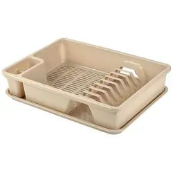 Engelland Geschirrständer Abtropfgestell, Abtropfgitter mit Wanne, für bis zu 9 Teller inkl. Besteck, spülmaschinengeeignet, BPA-frei braun