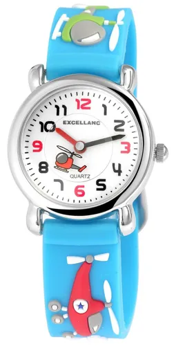 Excellanc Lehrnuhr Kinder Uhr Armbanduhr Quarzuhr Helikopter Hubschrauber Blau