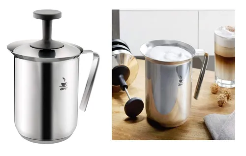 GEFU Milchaufschäumer RICCARDO - Milchaufschäumer aus Edelstahl, manuell betrieben, doppelter Siebeinsatz für perfekten Schaum, nachhaltig und ohne Strom – ideal für Kaffeeliebhaber.