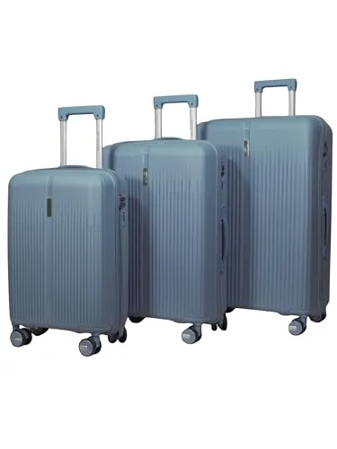 MY TRAVEL BAG Hartschalen-Koffer Trolley Reisekoffer (Handgepäck-Mittel-Groß-Set) 4 Doppel-Rollen (Grau-Blau, 3er Set)