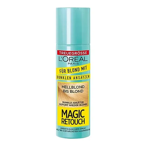 L'Oréal Magic Retouch Ansatz-Kaschierspray Hellblond bis Blond - Haarfarben, 90 ml Ansatz-Kaschierspray für sofortige Abdeckung von grauen Ansätzen, ideal für eine schnelle Auffrischung zwischen den Friseurbesuchen.
