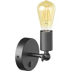 ledscom.de Vintage E27 Wand-Leuchte FETRO Schalter, schwarz, schwenkbar + LED Vintage gold max. 814lm extra-warmweiß 3-Stufen