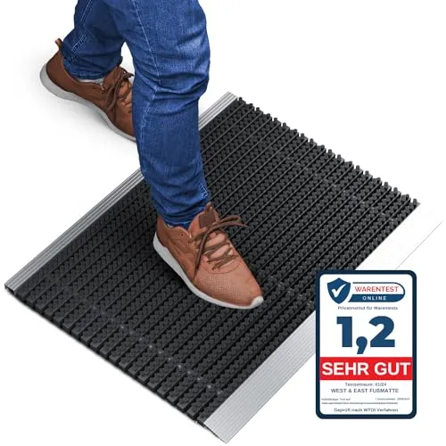 WEST & EAST Fußmatte mit Bürsten für draußen, 40x60 cm - Witterungsbeständige Schmutzfangmatte mit rutschhemmendem PVC und Aluminiumrahmen, ideal für stark frequentierte Eingangsbereiche, pflegeleicht und schnelltrocknend.