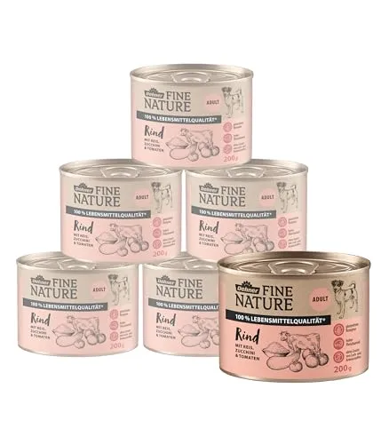 Dehner Fine Nature Adult Rind / Reis / Zucchini, 6 x 200 / 400 / 800 g Dose Rind, Nassfutter für: Hunde, Nassfutter für ausgewachsene Hunde