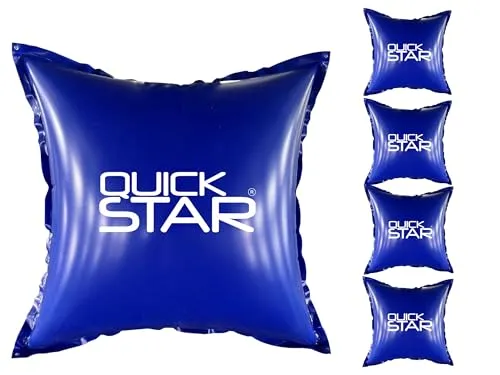 QUICK STAR 5 Stück Poolkissen Eckig 120x120 cm Blau - Luftkissen aus 0,44 mm starkem PVC, doppelvernäht für extreme Wetterbedingungen. Ideal zur Winterabdeckung von Pools, inklusive 4 Fixierungsseilen und Reparaturset.