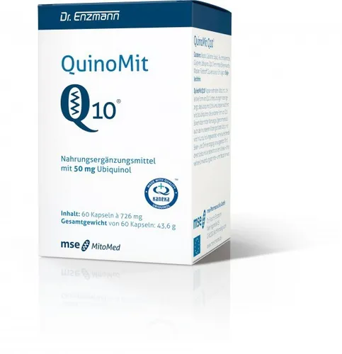 Dr. Enzmann QuinoMit Q10® 50 mg Ubiquinol Kapseln - 60 vegane Kapseln mit 50 mg Ubiquinol pro Kapsel. Ideal zur Unterstützung der täglichen Ernährung. Praktische Dosierung für eine einfache Anwendung.