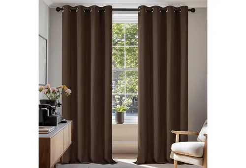 Deconovo Blickdichte Dicke Gardinen Vorhang 175x140cm, Braun, 2er Set - Schiebevorhänge, blickdicht und wärmeisolierend, garantieren ungestörten Schlaf und reduzieren Lärm für ein angenehmes Wohnklima.