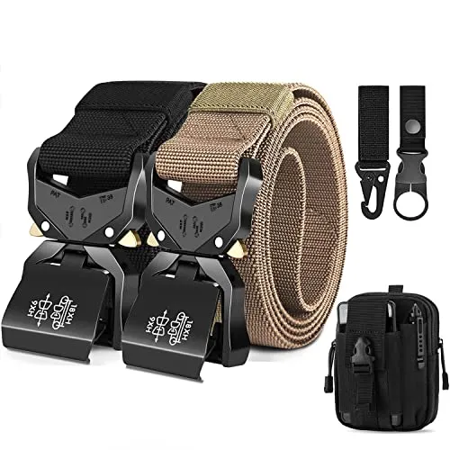 Leskyair 2er Herren Taktischer Gürtel 1,5-Zoll-Hochleistungsgürtel, Nylon Schnellverschluss-Metallschnalle, Geschenk mit taktischem Molle-Beutel und Haken (Schwarz + Braun)