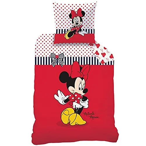 CTI Biber Bettwäsche Minnie Sweetie, 80x80 cm & 135x200 cm, Rot - Bettwaren-Set für Kinder mit süßem Minnie Sweetie Design aus flauschigem Flanell, ideal für warme Nächte und kuschelige Träume.