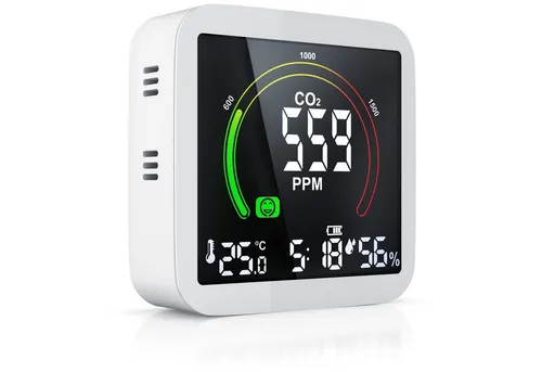 Brandson CO2 Messgerät - Raumluft-Qualitätssensor - Gasmelder für präzise Kohlendioxidmessung mit Alarmfunktion. Warnt rechtzeitig vor schlechten Werten für optimale Raumluftqualität und Wohlbefinden.