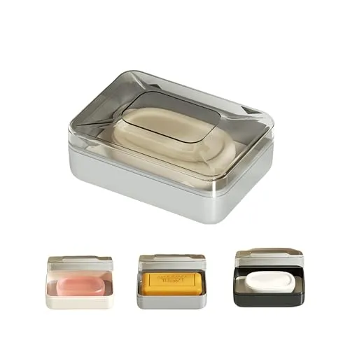 Sbomi Doppelschichtig Abnehmbar Seifenschalen, Seifenschale mit Ablauf Und Deckel,Seifendose Seifenablage Seifenhalter Seifenbox FüR KüChe, Bad, Duschen (Grau)