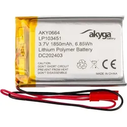 Akyga LP103451 LiPo Akkupack 3.7V 1850 mAh - Hochwertiger LiPo Akku mit 1850 mAh Kapazität und integriertem Schutzmodul. Ideal für vielseitige Anwendungen. Einfache Installation mit 2,54-JST-Stecker.