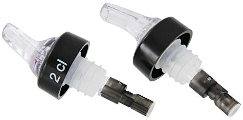 FMprofessional Dosierausgießer, Flaschenausgießer für Spirituosen, Schnapsspender mit Stop-Funktion (Farbe: Transparent, Schwarz), Menge: 1 x 2 Stück