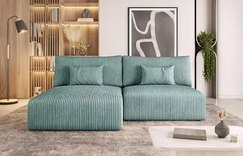 Moderno Ecksofa mit Schlaffunktion MODULO - Sofa mit 3 Sitzen und Robusten Überzug - Schlafcouch L-Form - Modern Couch - 210x152x80 cm - Türkis