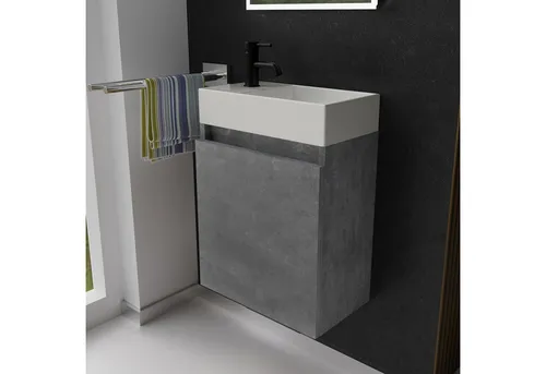 Alpenberger Gäste WC Waschbecken mit Unterschrank 45 cm - Komplettprogramme für Badezimmer: Modernes Keramik Waschbecken mit Softclose-Unterschrank, platzsparend und hygienisch für kleine Bäder.