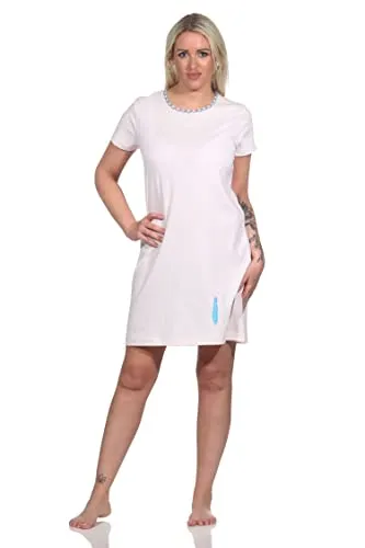 Normann Damen Nachthemd halbarm, Bigshirt mit Feder- und Pfeil-Motiv - 122 214 10 754, Farbe:rosa, Größe:40-42