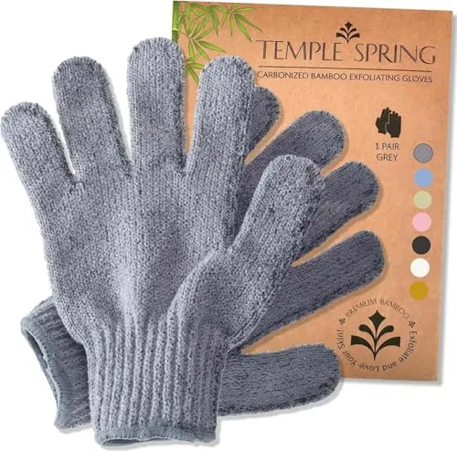 Temple Spring Peelinghandschuh, Peeling Körper Duschschwamm, Waschhandschuh Körper Sauna Zubehör, Peeling Handschuh, Duschhandschuh Badezubehör für Ingrown Hair, Luffa Handschuh - Grau
