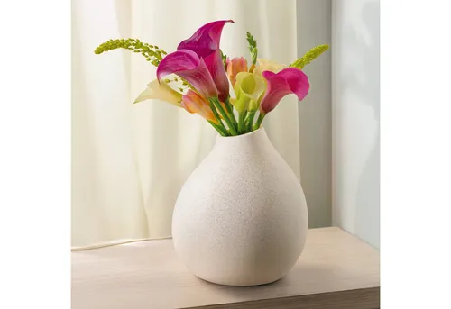 Praknu Tischvase Keramik Vase Weiß Groß 19cm Hoch - Bauchige Form mit Sandtextur (Einzeln, 1 St), Wasserdicht - Handgefertigte Unikate - Blumenvase für Tischdeko