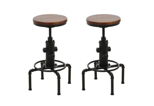 PROREGAL® Barhocker 2x Barhocker Sitzhöhe 61-85cm Braun drehbar Eisen Massiv-Holz