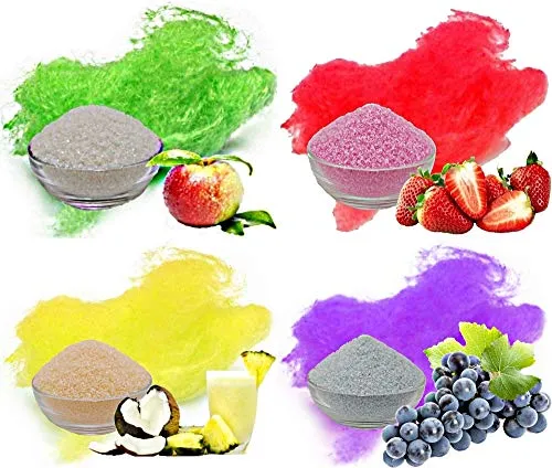 4x 100g Aromazucker Set mit Geschmack Apfel Erdbeer Pina Colada Traube farbiger Zucker für Zuckerwatte