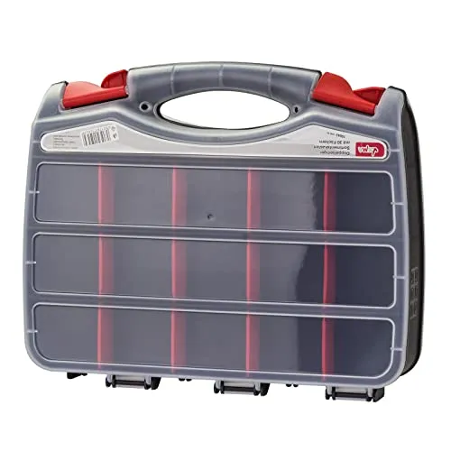 DEMA Sortimentskasten doppelseitig 32 Fächer, transparent, PP, herausnehmbare Fachteiler, Klippverschluss, stabil, ideal für Werkstatt, Garage, Hobby, Haushalt, Baustelle