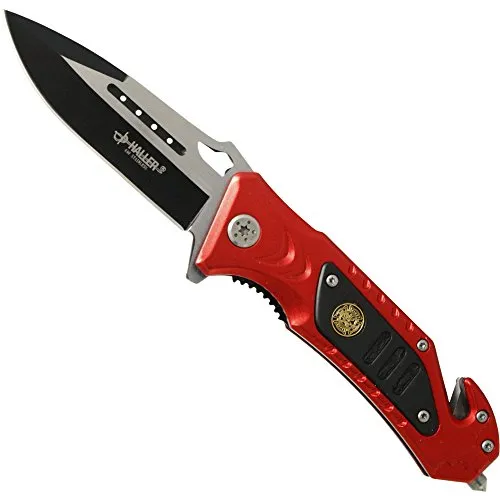 Rescue Taschenmesser rot/schwarz - Schnell öffnend und vielseitig - Taschenmesser mit federunterstützter Klingenöffnung, Gurtschneider und Glasbrecher. Ideal für Notfälle und Outdoor-Aktivitäten.