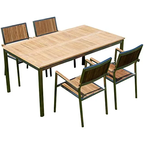 ALEOS Gartengarnitur Edelstahl Teak Set 160x90 cm von ASS